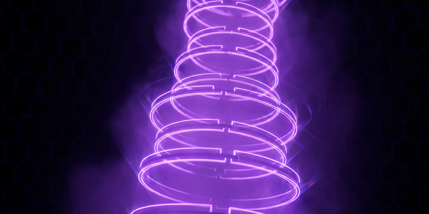 Continuous spiral of violet rings forming an unbroken loop